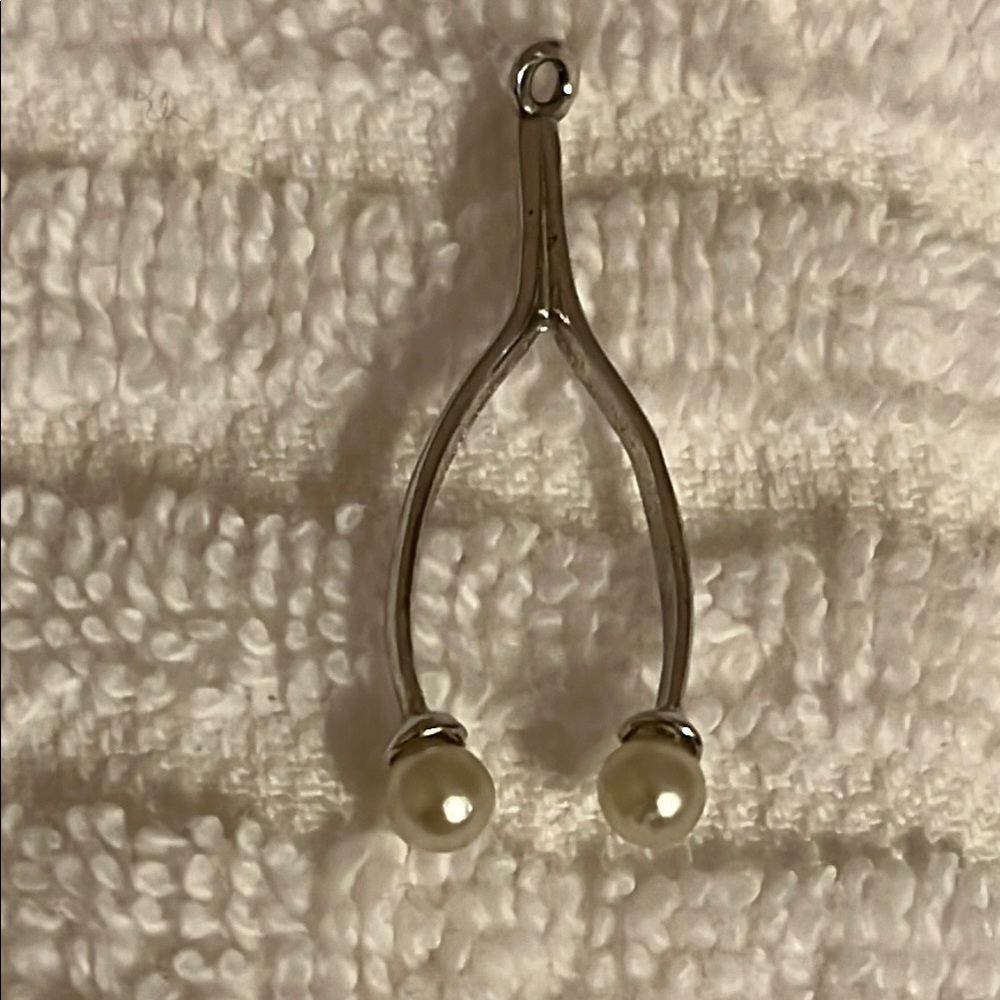 Sterling Wishbone charm with faux Pearls